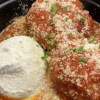 Mama’S Meatballs · Two meatballs served with marinara, grated romano, topped with Aiello’s Ricotta.