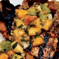 Pork Chop · grilled with saffron fingerling potato salad, salsa Palermitana of sultanas, pignoli, tomato...