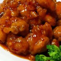 General Tso'S Chicken · Hot and spicy. Chunk of deep fried chicken sautéed with broccoli in chef's sauce. With rice.