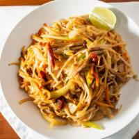 Pad Thai · Hot and spicy. Thai noodle with bean sprouts, egg and onion.
