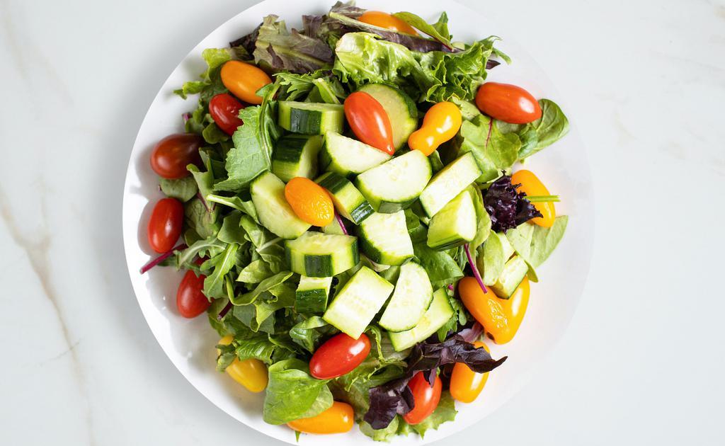 Come & Go Salad · Lettuce, cherry tomatoes, carrots, onions dressed with lemon juice & olive oil