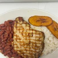 Meat With Rice, Beans And Sweet Plantains/ Carne Con Arroz, Frijoles Y Maduros · Meat (chicken, pork, or fish) with Rice, beans and Sweet Plantains
Carne (pollo, cerdo, o pe...