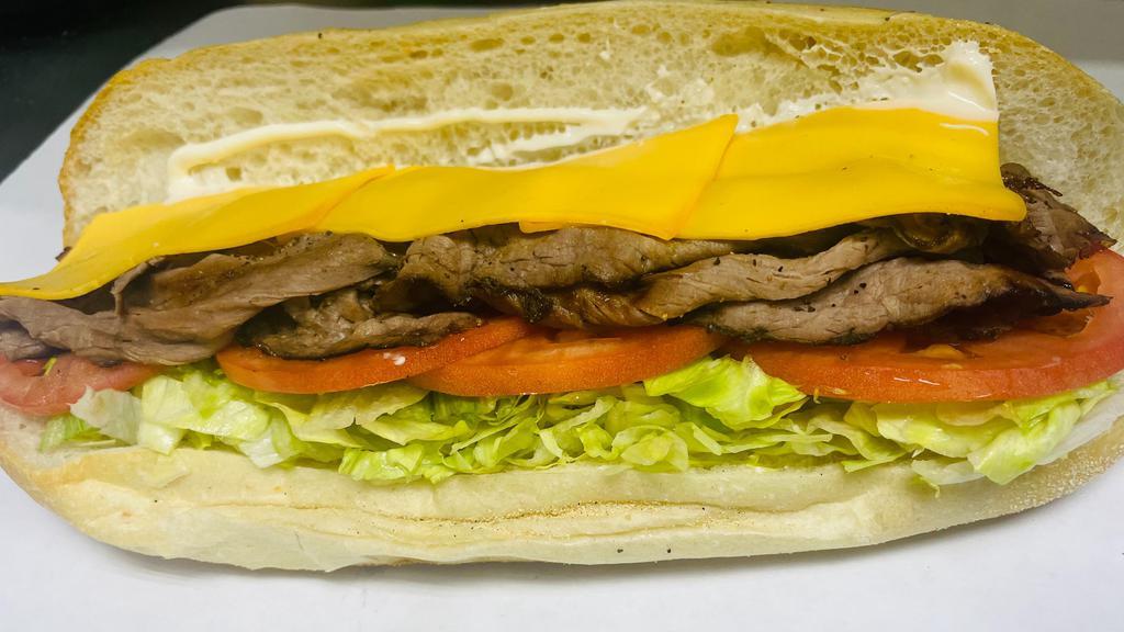 Grilled Roast Beef Sandwich · Comes with  Gilled roast beef, Cheese Lettuce, and Tomato. & Mayonnaises