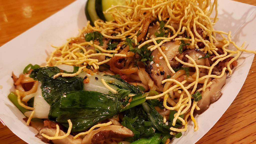 Sichuan Spicy Crispy Noodles · Sauteed Shanghai noodles with marinated chopped pork, Sichuan pepper and crispy noodles.