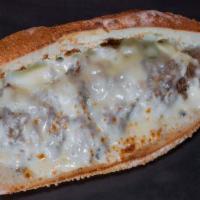 Cheesesteak · American cheese steak mushrooms peppers and red onions.