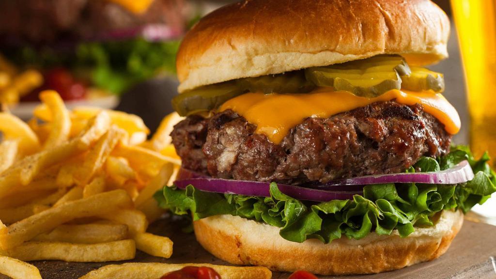Jalapeno Cheeseburger · Fresh half lb beef patty, fresh cut lettuce, tomatoes, pickles, onions and customers choice of sauces.