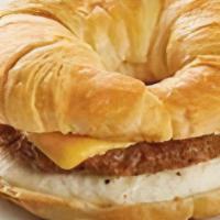 Sausage, Egg & Cheese Sandwich · A buttery croissant with sausage patty, two fried eggs and choice of cheese.