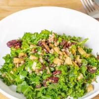 Kale & Farro Salad · Chopped kale, baby arugula, Italian farro, roasted parsnips, toasted pecans, pickled raisins...