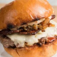 Bacon Me Crazy · Beef patty with Nueske's bacon, white cheddar cheese, cartelized onions and a house-made bac...