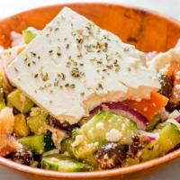 Greek Salad · Popular. Organic tomato, cucumber, red onion, kalamata olive, feta cheese, pepperoncini, and...