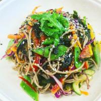 Soba Noodle Salad · Soba Noodle, Carrot, Red Cabbage, Bell Pepper, Red Onion, Scallion, Radish, Tomato, Wakame S...