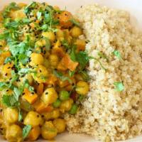 Indian Chickpea Curry · Indian Style Chickpea Curry, Quinoa, Cilantro, Lime Juice, Fennel Flower Seed.