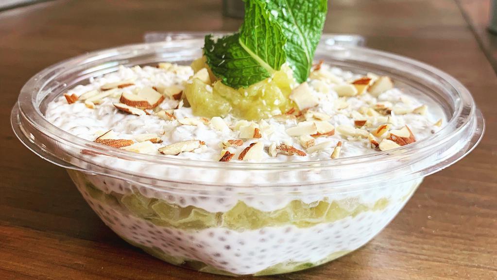 Pineapple-Lime Chia Seed Pudding · Coconut Chia Seed Pudding, Pineapple-Lime Marmalade, Roasted Almonds, Mint.