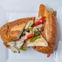 Philly Cheese Steak · With grilled onions and peppers, American cheese.