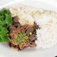 E3 Bulgogi Bob · Thinly sliced lean beef marinated in special bulgogi sauce with onion, carrot and scallion o...