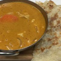 Roti Dip Curry · Roti bread with a side of coconut  Chicken  -OR- Vegetable Curry.
 
*100 % Vegan Friendly, M...