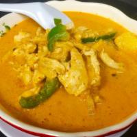 Thai Mango Curry · Coconut milk, mango, string bean, bell pepper, basil and carrot. * 
 
*100% Vegan Friendly, ...