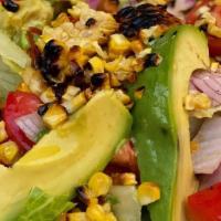 Avocado · Romaine Lettuce, Roasted Corn, Red Onion and Beefsteak Tomato, Lemon and Extra Virgin Olive ...