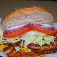 Cheddar Chicken Sandwich Lunch · Includes -- a Sandwich with Chicken, Shredded Cheddar Cheese, Bacon, lettuce, tomatoes, onio...