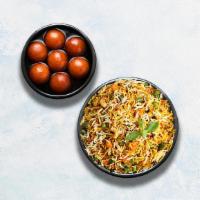 Vegetable Biryani & Gulab Jamun · Long grain basmati rice cooked with farm-fresh vegetables and aromatic Indian herbs. Served ...