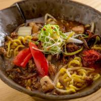 Spicy Miso Ramen · Ground pork, diced chashu pork and house made spicy miso.