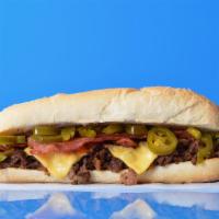 Fatties Jalapeno Bacon Cheesesteak · 8” Philly cheesesteak loaded with grilled steak, melted cheese, jalapenos and smoked bacon o...