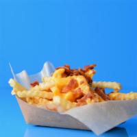 Bacon Cheese Fries · Crinkle cut fries topped with melted American cheese sauce and smoked bacon.