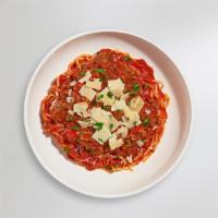 Bolognese Pasta · Ground beef cooked in spicy marinara sauce and served with spaghetti. Served with bread.