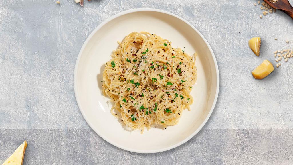Smoked Garlic Spaghetti Pasta · Fresh spaghetti cooked with roasted garlic, extra virgin olive oil, and crushed red pepper.