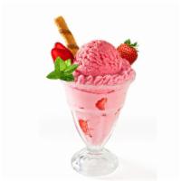 Strawberry Ice Cream Sundae · 2 scoops of delicious Haagen-Dazs strawberry ice cream along with chocolate syrup, whipped c...