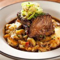 Braised Short Ribs · Mashed Potato, brussels sprouts, bacon