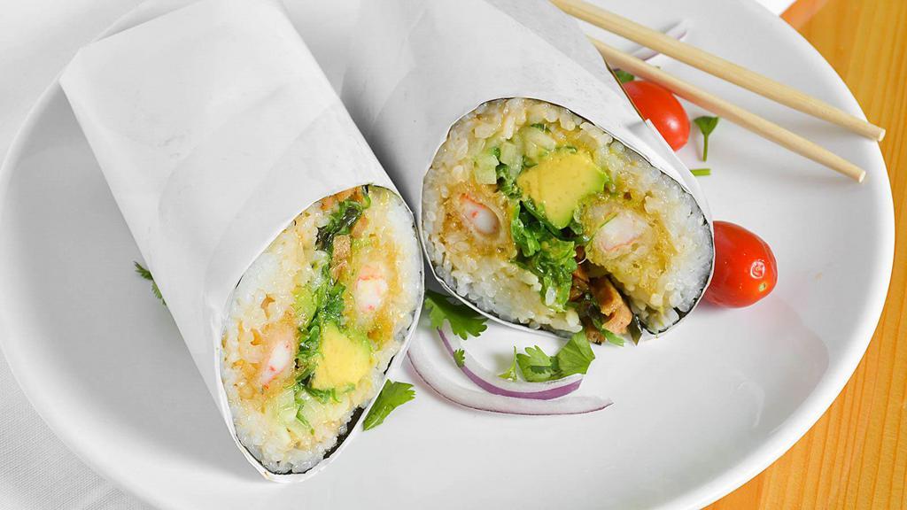 Store 342 · Double shrimp tempura, avocado, cucumber, sweet tofu, seaweed salad with eel sauce and spicy mayonnaise.