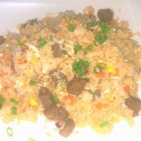 Beef Fried Rice · With onion, scallions, carrots, egg, sesame seed.