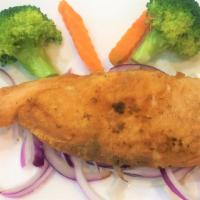 Salmon Teriyaki (Small) · With onion, broccoli, carrots, miso soup, and white rice.