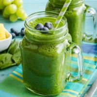Green Monster Smoothie · Fresh blended smoothie with Spinach, Kale, green apple, mango, banana, and pineapple juice.