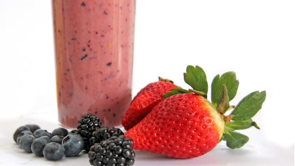 Berry Me Good Smoothie · Fresh blended smoothie with blueberry, strawberry, banana, and apple juice.