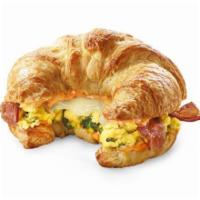 Spinach Bacon Croissant Sandwich · Scrambled egg, American cheese and zesty tomato spread.