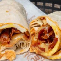 Big Breakfast Burrito · Scrambled egg, Pork Sausage, Bacon, Shredded Hash Browns, Cheddar Cheese, Chipotle Salsa
And...