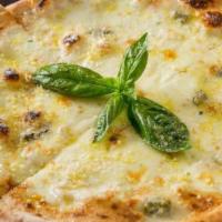 Quattro Formaggi Pizza · Homemade fresh mozzarella, parmigiano reggiano, pecorino romano, fontina and gorgonzola chee...