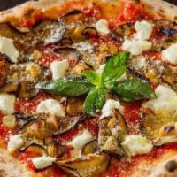 Sicilian Eggplant Pizza · Tomato sauce, fresh ricotta cheese, oven-roasted eggplant, roasted garlic, parmigiano reggia...