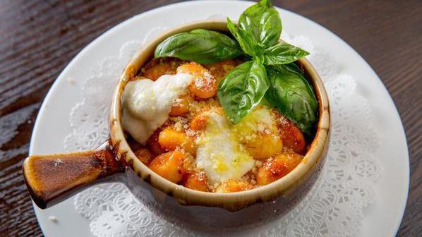 Gnocchi Al Forno · Baked gnocchi, tomato sauce and mozzarella.
