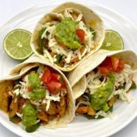 3 Tacos Fajitas Combo · on flour tortillas with onion ,bell pepper , Pico de Gallo, guacamole, sour cream and cheese