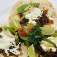 3 Bistec Tacos Alambre Combo · On flour tortillas with onion pepper and melted Oaxaca cheese