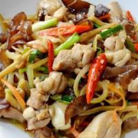 Ginger Sauce · Fresh ginger, carrot, onion, bell peppers. mushrooms, scallion, sesame oil, cabbage sauteed ...