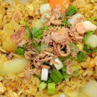 Pineapple Fried Rice · Fried rice with pineapple, cashew, onion, scallion & egg.
