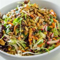 Grains & Greens Salad · Quinoa, french lentil, carrot chili oil, lemon dressing.