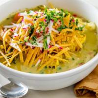 (V) Green Mole · Pumpkin seed stew, red quinoa roasted vegetables, lime, warm corn tortillas.