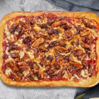 Bbq Bliss Vegan Pizza · Vegan BBQ topped on a vegan 14