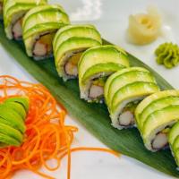 Green Dragon Roll · Imitation Crab, Topped with Avocado, Sushi Sauce or Spicy Sauce.