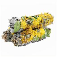 Sunflower Sage · This sage smudge is 4” in size. Comprised of white sage with natural yellow mini daisy flowe...